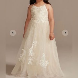 DB STUDIO floral applique cross-back flower girl dress